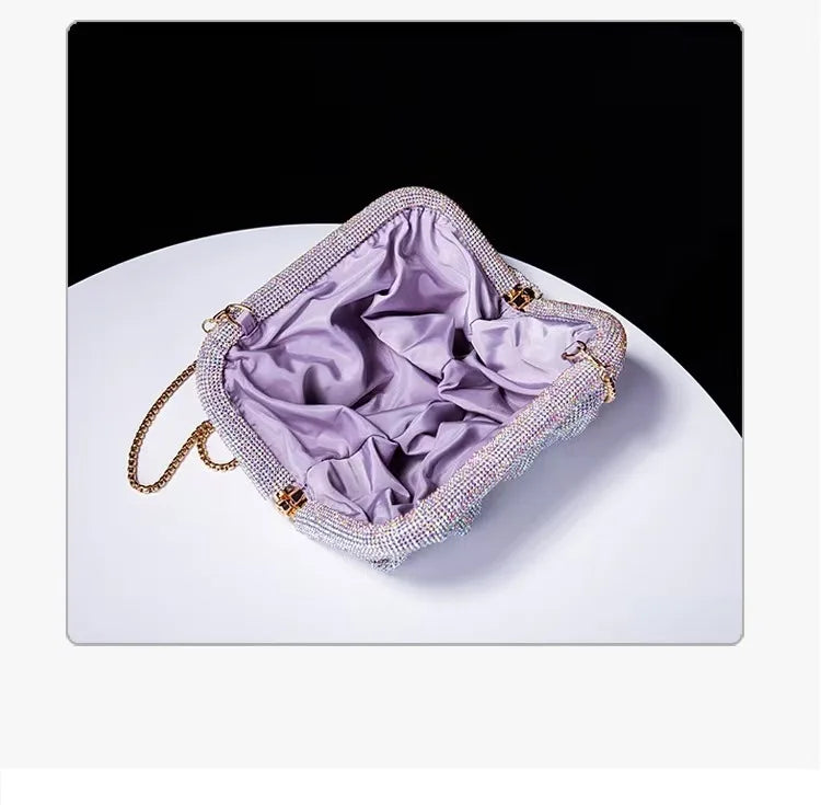 Glamourosa bolsa de noite com pérolas e strass para mulheres |   Embreagem elegante para performance em palco |   Bolsa brilhante para festa de casamento e baile 