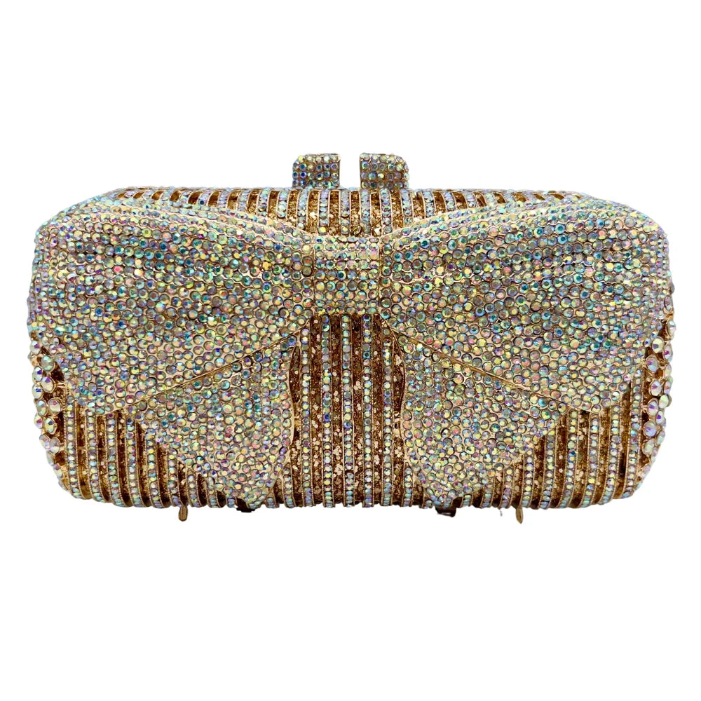 Bolsa de diamante em forma de arco de luxo de alta qualidade, festa de casamento de diamante, bolsa, bolsa de noite, embreagem de cristal