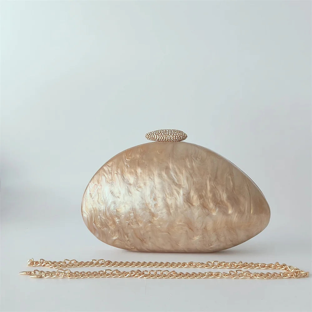 Bolsa de mão oval crossbody concha elegante carteiras de mão femininas sacos de noite ombro nova forma especial bolsas de casamento acrílico