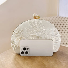 Shell clipe sacos de noite nova moda branco bordado renda embreagem férias crossbody saco corrente noiva festa casamento bolsa