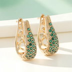 Brincos de argola redondos de cristal verde para mulheres, vintage, cor dourada, arco-íris, zircônia, fivela de orelha, joias de casamento, presente de dia das mães
