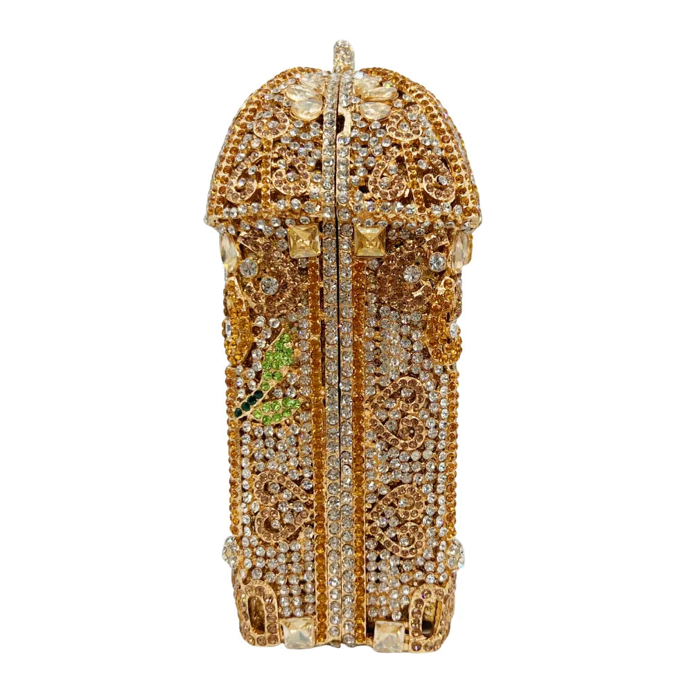 Nova chegou gaiola dourada strass embreagem luxo diamante saco festa pedra bolsa de cristal saco noite bolsa feminina