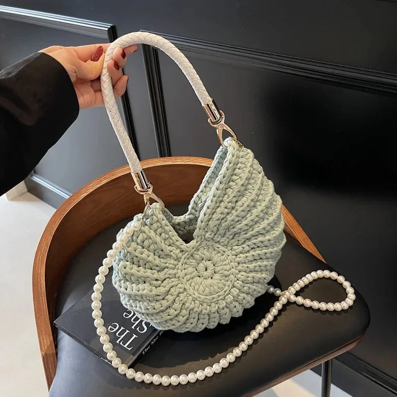 Bolsa crossbody em formato de concha artesanal, feminina, estilo praia, alça de ombro, bolsa acabada, forro de poliéster vintage, interior poc