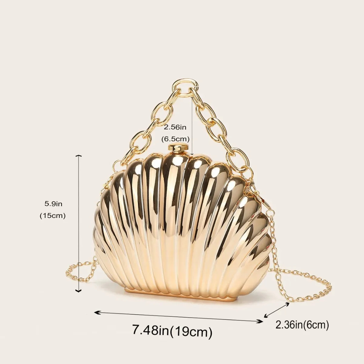 Estilo coreano forma de concha metal superfície brilhante senhoras corrente bolsa ombro design simples verão nova moda crossbody saco