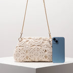 Bolsa crossbody de tecido oco padrão, bolsa de praia de palha boêmia, conjunto Chrochel, estilo premium, Trav Must Haves, bolsa Pach para mulheres