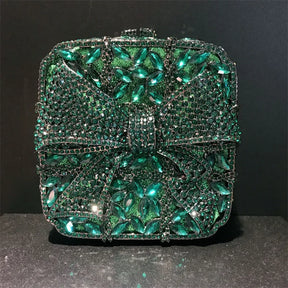 Caixa de presente com laço de borboleta incrustada com diamantes, bolsa quadrada pequena de mão com strass de alta qualidade, bolsa de ombro crossbody