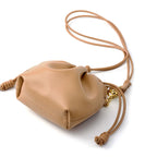 Couro genuíno rugas nuvem bolsa feminina corrente decoração mini balde saco versátil ombro crossbody saco
