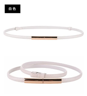 Novo cinto fino de luxo feminino moda doce cor couro genuíno fivela de ouro para vestido jeans decorativo senhora cintura