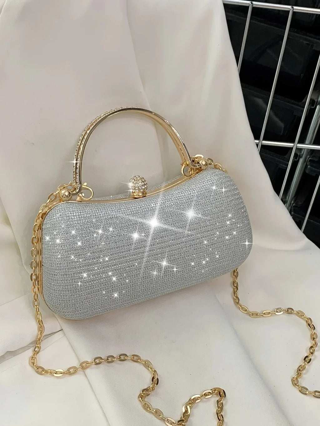 Mini bolsa de noite brilhante, bolsa com corrente de strass, bolsa de banquete com glitter de luxo, perfeita para festa, casamento, baile, jantar/banquete