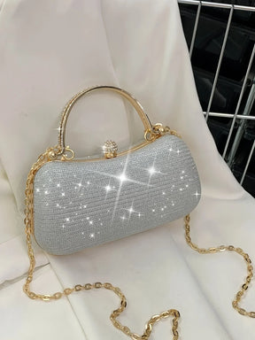 Mini bolsa de noite brilhante, bolsa com corrente de strass, bolsa de banquete com glitter de luxo, perfeita para festa, casamento, baile, jantar/banquete