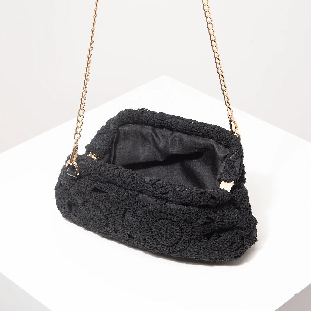 Bolsa crossbody de tecido oco padrão, bolsa de praia de palha boêmia, conjunto Chrochel, estilo premium, Trav Must Haves, bolsa Pach para mulheres