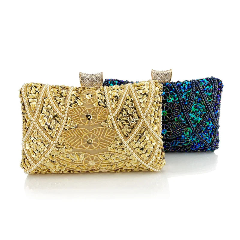 Sacos de noite frisados luxuosos com corrente metálica para mulheres, sacos de ombro femininos, embreagem do casamento, fechamento do diamante, bolsas do partido, sacos de noite