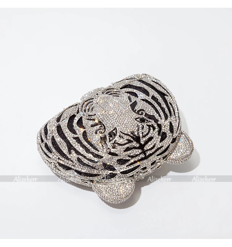 Três-d cabeça de tigre cristal noite sacos de embreagem para festa de casamento metal strass novidade bolsas e bolsas designer de luxo