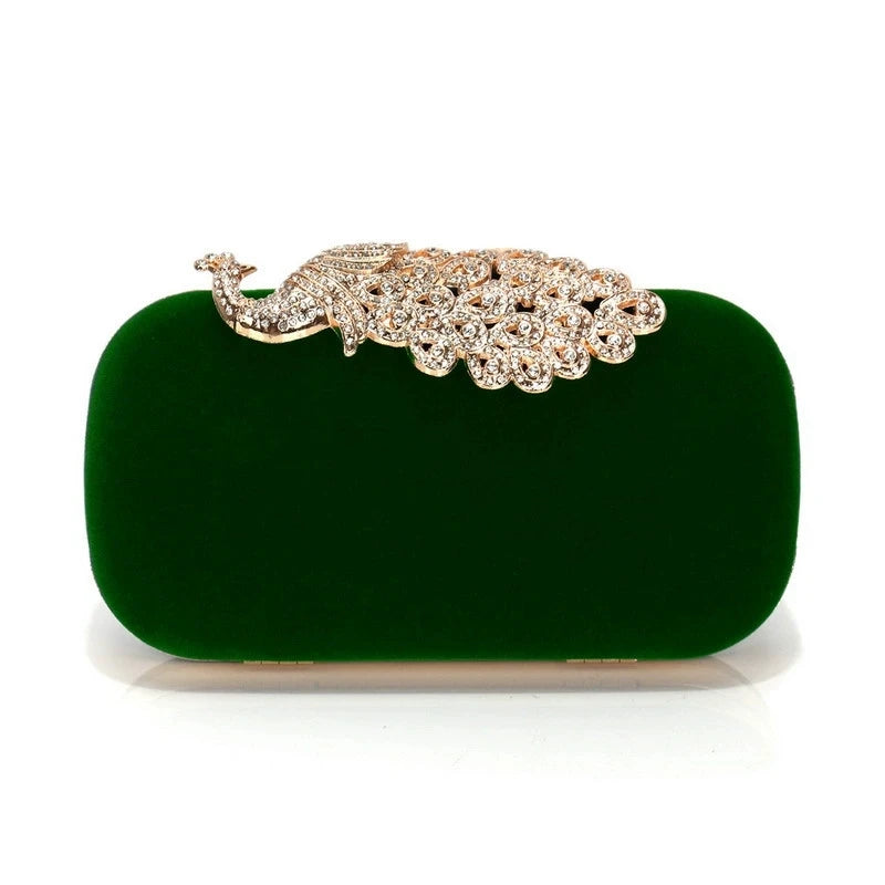 Retro preto saco de noite feminino elegante formal festa de casamento bolsas vintage veludo embreagem com pavão cristal vermelho bolsas
