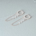 Aide 925 prata esterlina três zircão gota longa corrente ouro hoop fivela piercing brincos para mulheres casual jóias festa presente