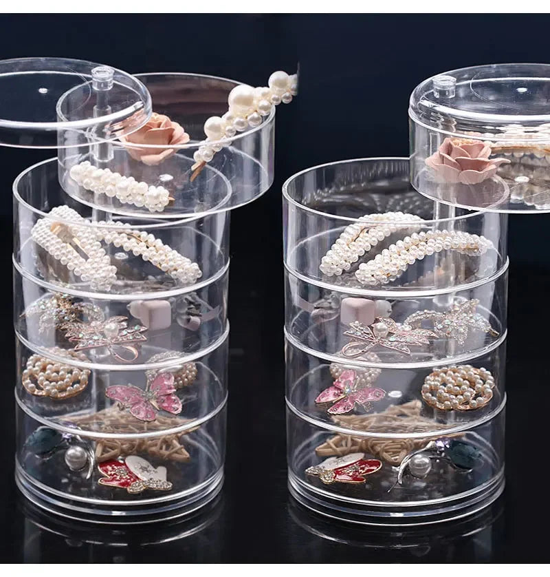 Caixa de armazenamento de jóias acrílica transparente rotativa mesa de maquiagem organizador à prova de poeira oferta por atacado para arranjo de mesa