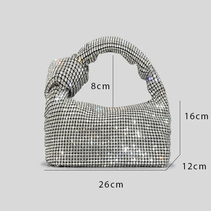 Alça strass nó sacos de noite prata cristal alça superior saco para mulheres bolsas e bolsas luxo designer bolsa tote