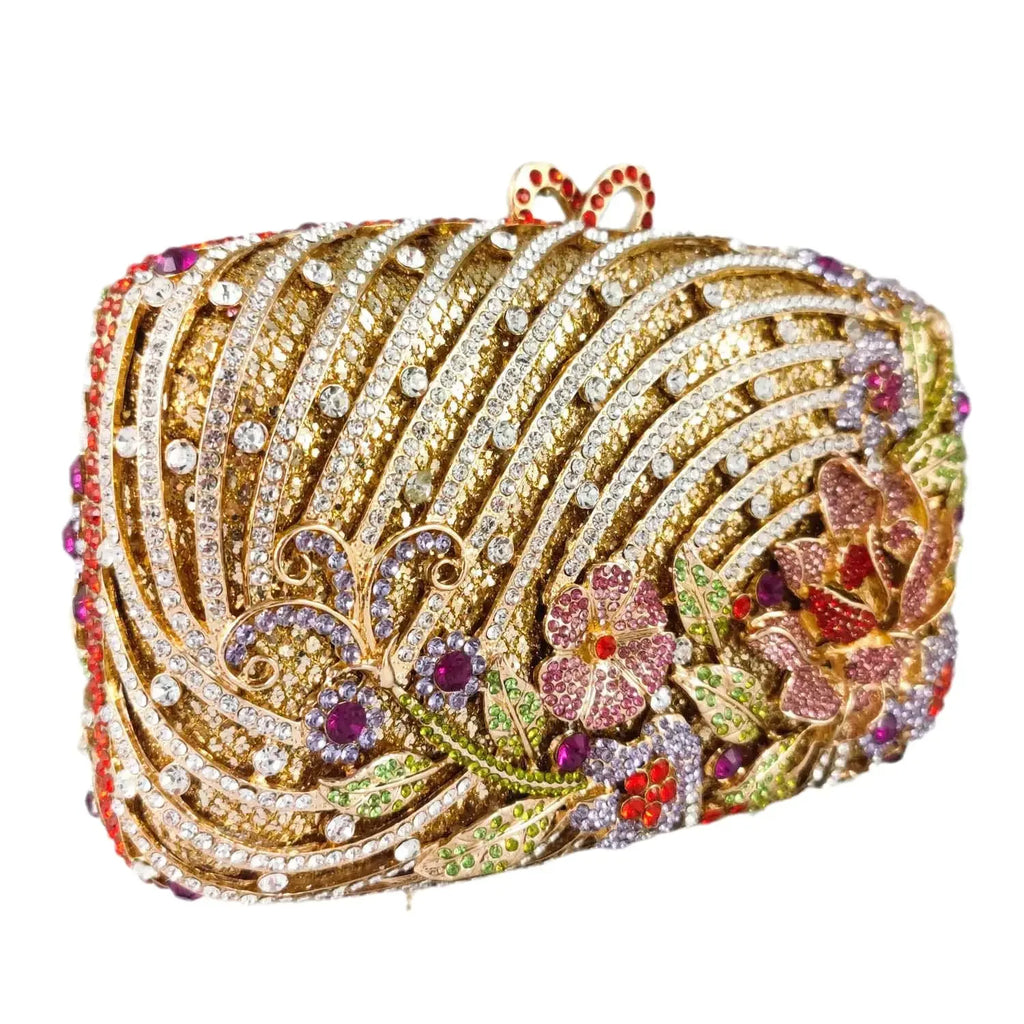 Boutique de fgg luxo cristal embreagem bolsas para mulheres formal festa jantar strass bolsa embreagem nupcial flor saco noite