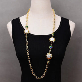 Colar longo de vidro de quartzo Murano azul pérola branca cultivada em água doce G-G