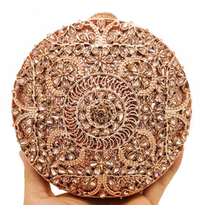 Boutique de fgg (em estoque) redondo circular oco para fora das mulheres cristal embreagem noite minaudiere saco casamento bolsa nupcial