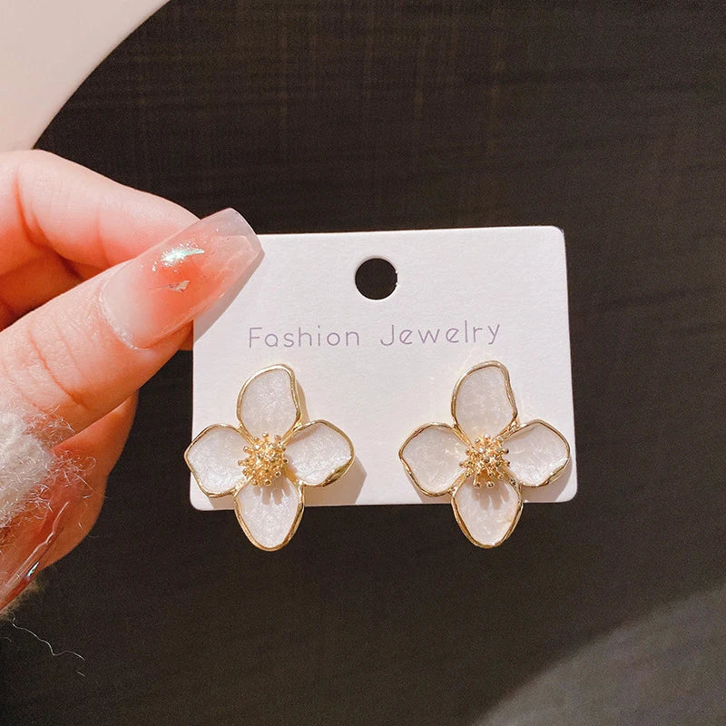 Hibisco caiu esmalte flor brincos para mulheres menina francês ins vintage 2024 moda coreano casamento romântico jóias presentes