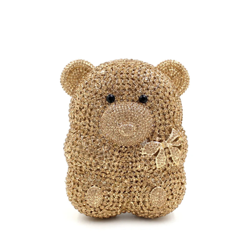 Urso de pelúcia dos desenhos animados strass saco vazio metal cristal jantar artesanal diamante bolsa feminina acessível glitter acolchoado crossbody