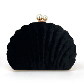 Bolsa de jantar de festa de veludo preto de concha premium Bolsa de embreagem com fecho de pérola Bolsa de casamento Bolsa crossbody Bolsa pequena feminina de veludo.