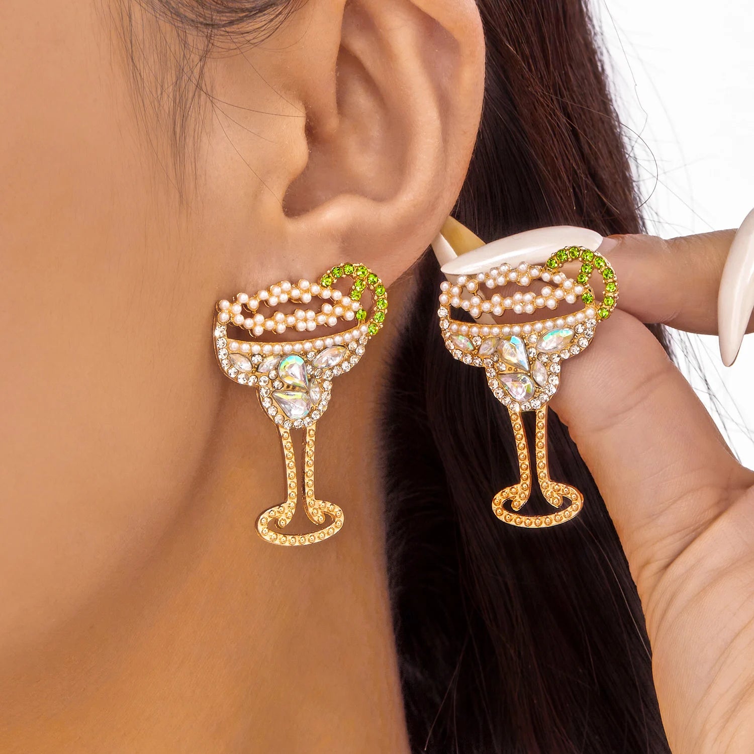 Brincos de vidro de vinho limão vintage para mulheres temperamento luz luxo incrustado strass pérola brincos meninas festa jóias presentes