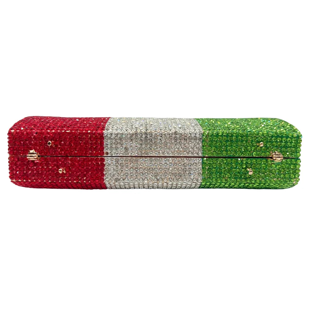 Bolsa de diamante em forma de bandeira italiana de luxo de alta qualidade, festa de casamento de diamante, bolsa, bolsa de noite, embreagem de cristal