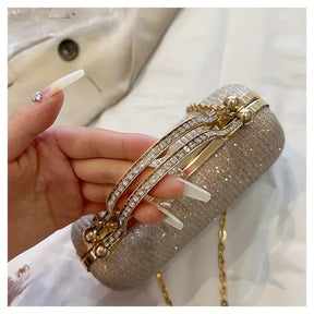 Mini bolsa de noite brilhante, bolsa com corrente de strass, bolsa de banquete com glitter de luxo, perfeita para festa, casamento, baile, jantar/banquete