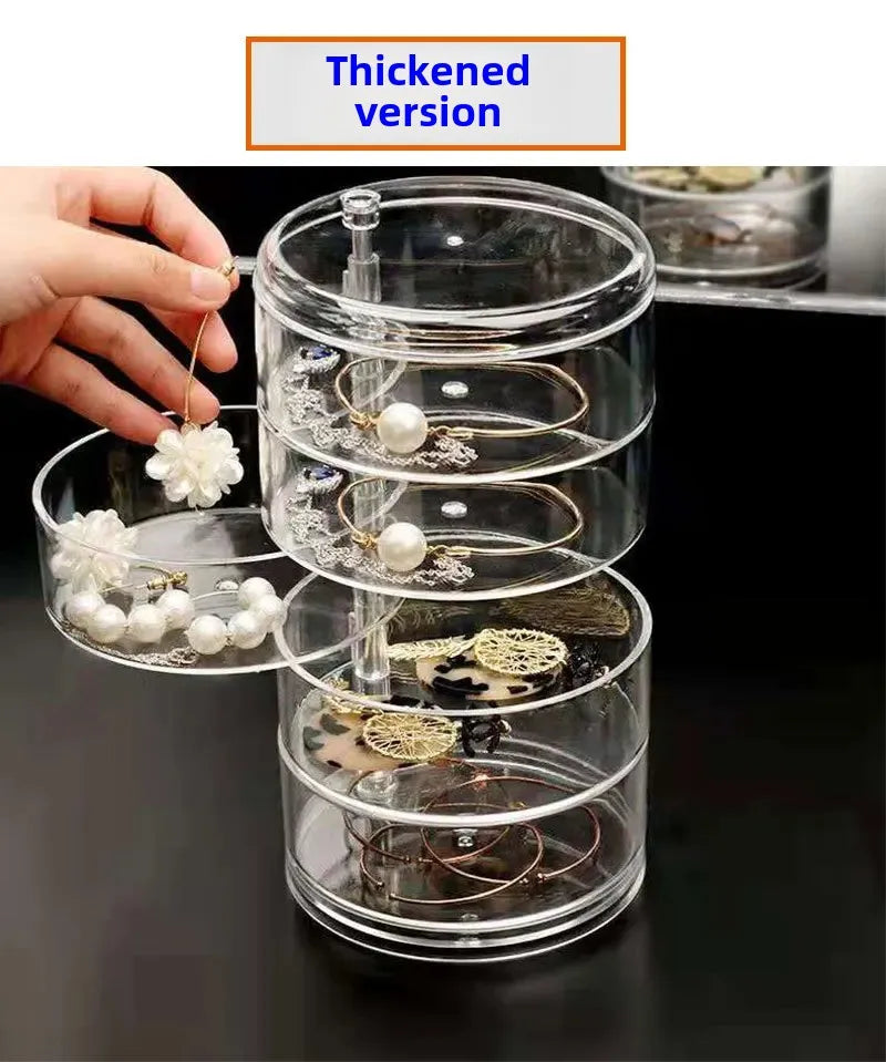 Caixa de armazenamento de jóias acrílica transparente rotativa mesa de maquiagem organizador à prova de poeira oferta por atacado para arranjo de mesa