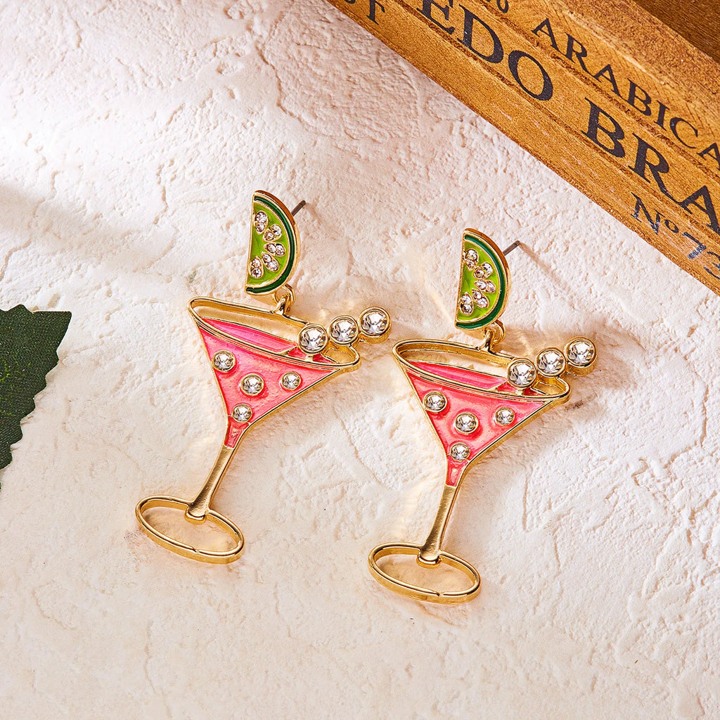 Brincos de vidro de vinho limão vintage para mulheres temperamento luz luxo incrustado strass pérola brincos meninas festa jóias presentes