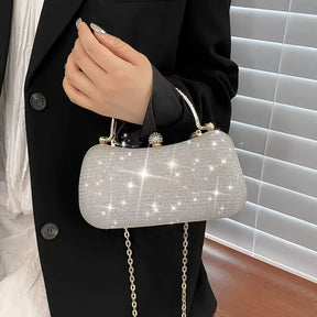 Mini bolsa de noite brilhante, bolsa com corrente de strass, bolsa de banquete com glitter de luxo, perfeita para festa, casamento, baile, jantar/banquete