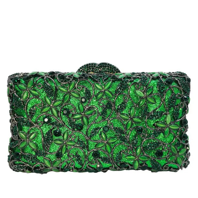 Boutique de fgg feminino cristal verde noite bolsa embreagem flor minaudiere sacos hardcase festa strass embreagem bolsa casamento