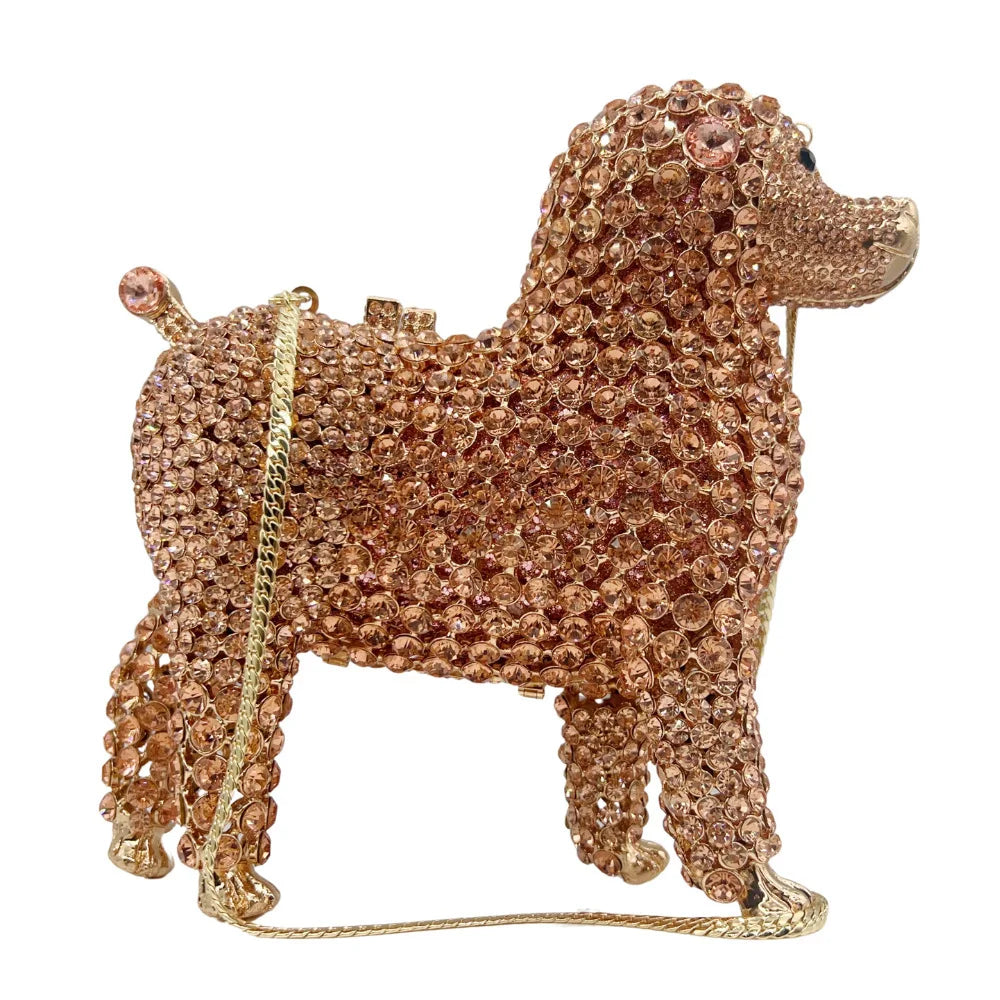 Bolsa de mão com animal incrustado de diamantes, bolsa de noite cheia de diamantes, bolsa feminina, vestido de baile, material de liga, combinação diária