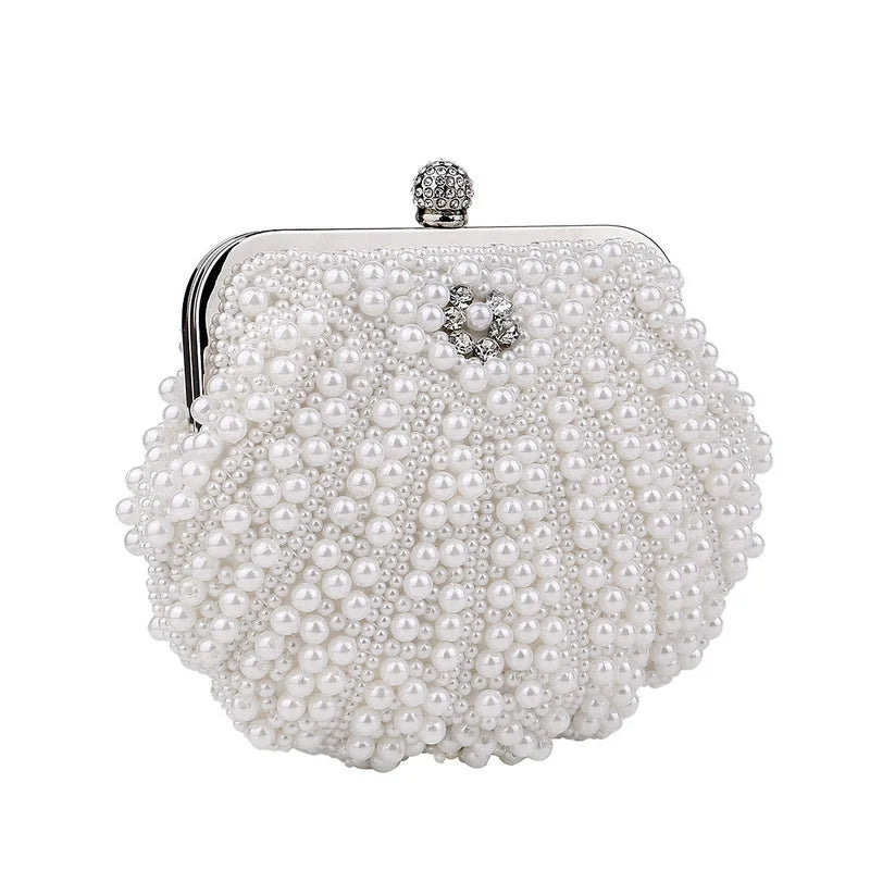 Bolsa pérola para mulheres, embreagem frisada de dois lados, sacos de noite elegantes, bolsa de casamento nupcial, bolsa luxuosa de strass, moda