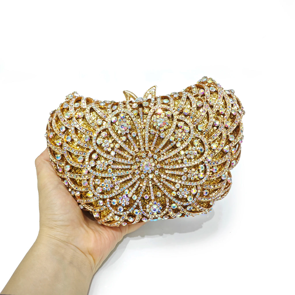 Ab mulheres bolsas de noite ouro metal luxo senhora diamante bolsas bolsa cocktail garras jantar baile cristal embreagem strass