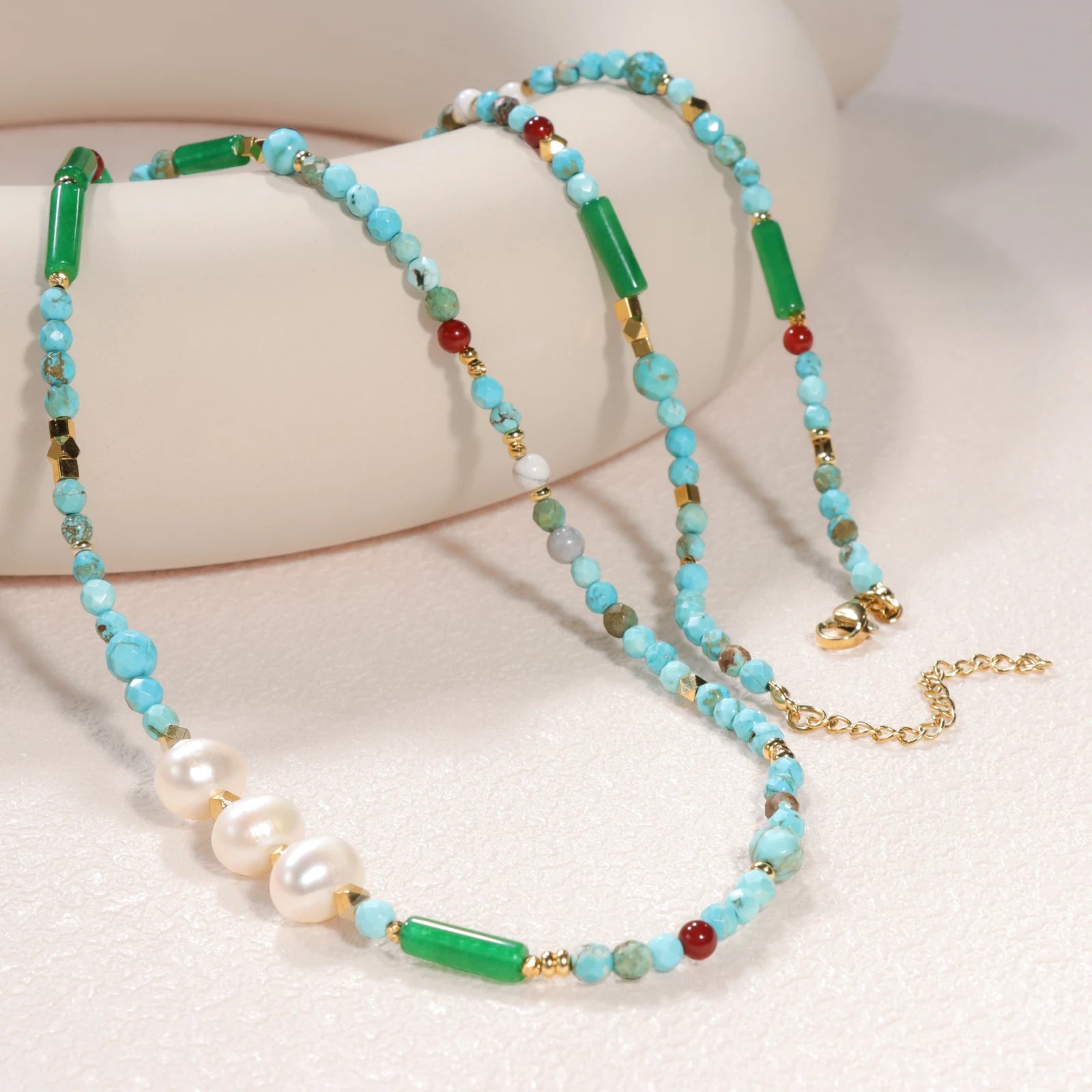 Gargantilha de pérolas e turquesa natural para mulheres, colar com pérolas, moda feminina, acessórios de jóias para pescoço, presentes