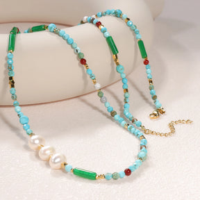 Gargantilha de pérolas e turquesa natural para mulheres, colar com pérolas, moda feminina, acessórios de jóias para pescoço, presentes