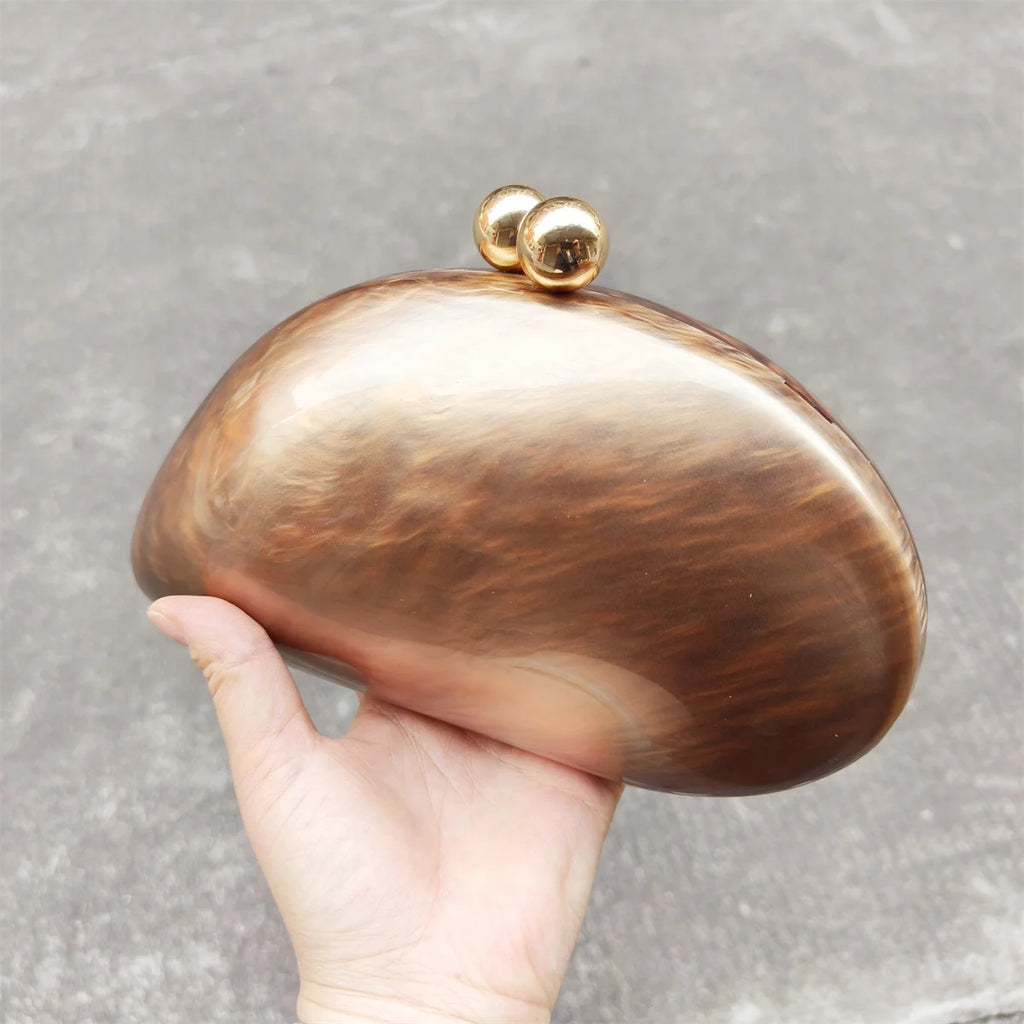 Bolsa acrílica para senhoras, marrom pérola, forma de bolinho, bolsas Minaudiere, sacos de noite, festa, casamento, dama de honra, bolsa, L