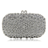 Strass vazio metal cristal jantar diamante bolsa de embreagem feminina mini crossbody com corrente de strass floral frisado sacola