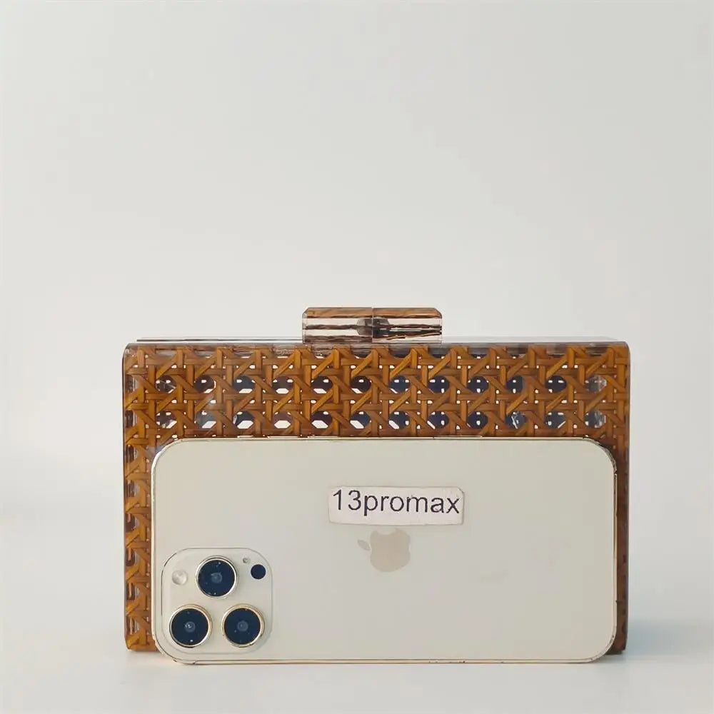 Acrílico ovo cana rattan saco de embreagem luxo festa casamento bolsa verão praia marrom escuro aleta bolsa feminina senhora designer bolsa