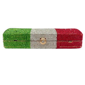 Bolsa de diamante em forma de bandeira italiana de luxo de alta qualidade, festa de casamento de diamante, bolsa, bolsa de noite, embreagem de cristal