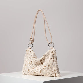 Sacolas de ombro de tricô oco com padrão para mulheres, bolsas de praia boho para mulheres, roupas de férias, bolsa de guê (padrão aleatório)