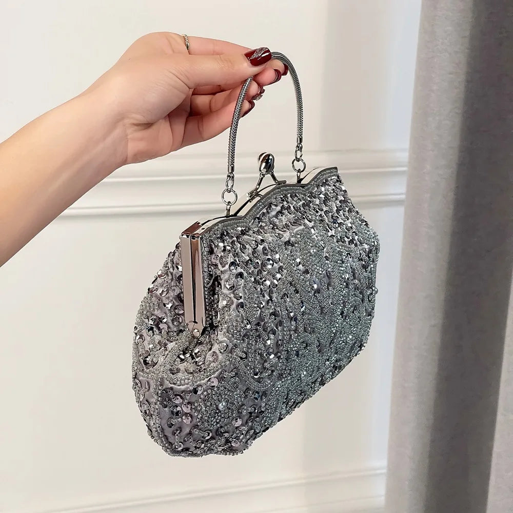 Bolsa de design de lantejoulas para mulheres, grande capacidade, portátil, frisada, bolsa de casamento, acessórios de moda