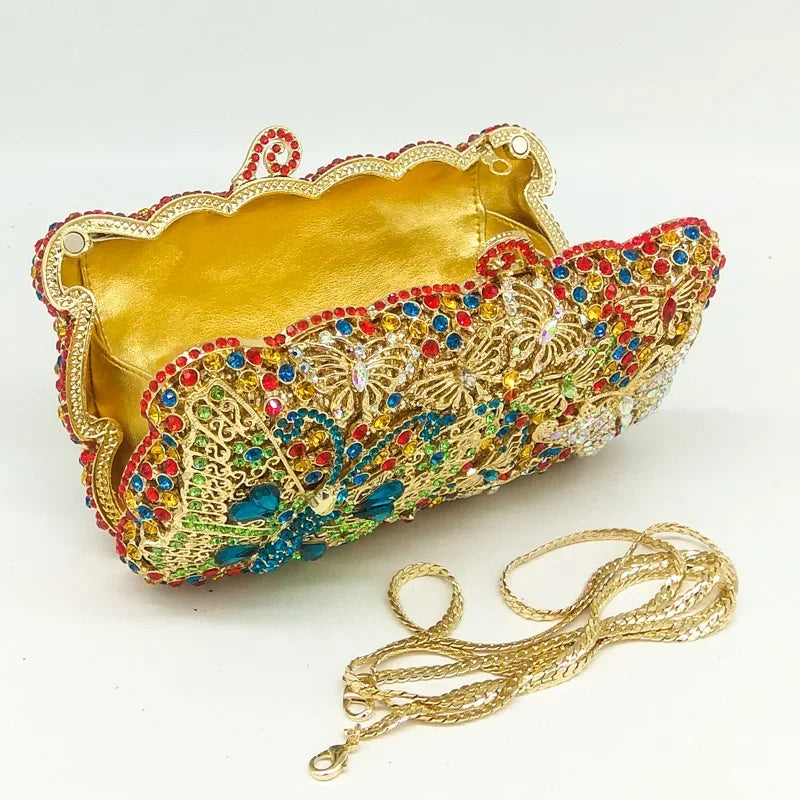 Boutique de fgg borboletas embreagem feminina noite minaudiere sacos bolsas de casamento bolsas de noiva senhoras festa saco de embreagem de cristal