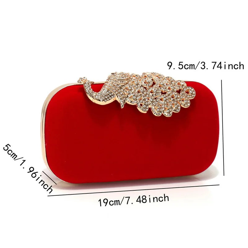 Retro preto saco de noite feminino elegante formal festa de casamento bolsas vintage veludo embreagem com pavão cristal vermelho bolsas