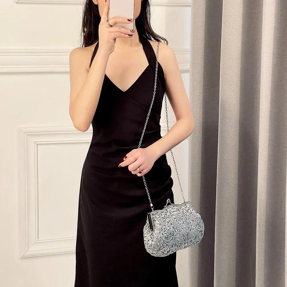 Bolsa de design de lantejoulas para mulheres, grande capacidade, portátil, frisada, bolsa de casamento, acessórios de moda