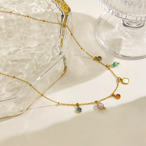 V. Aço inoxidável moda borla natural pérola concha colar de pedra natural feminino jóias estéticas