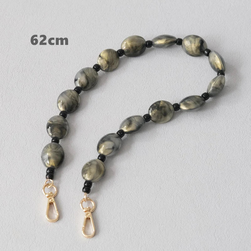 Nova Moda Mulher Saco Acessório Destacável Vintage Grey Bead Cadeia Acrílico Bag Corda Strap Mulheres Bolsa Ombro Handle Chains